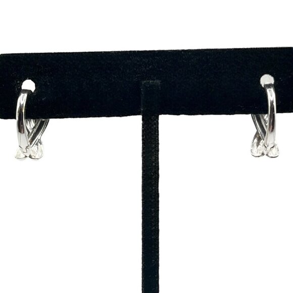 925 FAS Thai Sterling Silver Crossover Ribbon‎ Hoop Earrings Simple Everyday - Picture 3 of 5